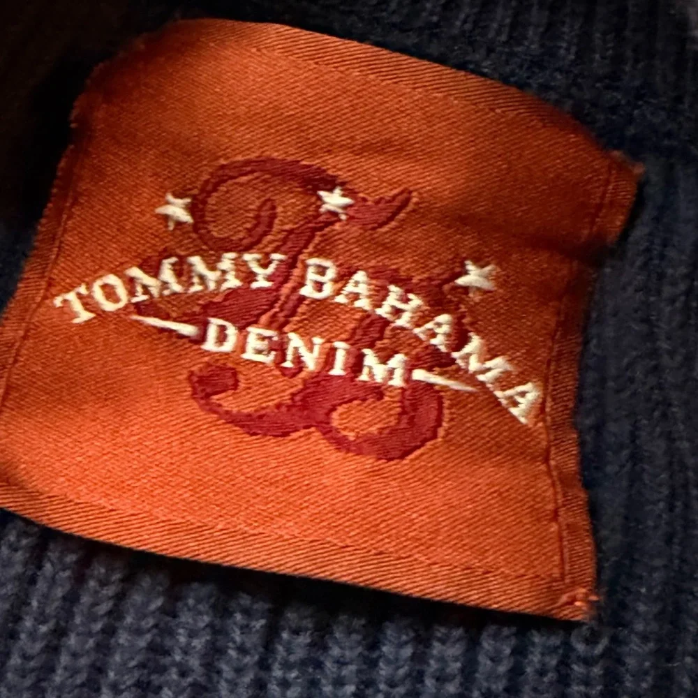 Tommy Bahama 1/4 Zip Sweater Mens XL Navy Blue Ribbed Knit Mock Neck Pullover